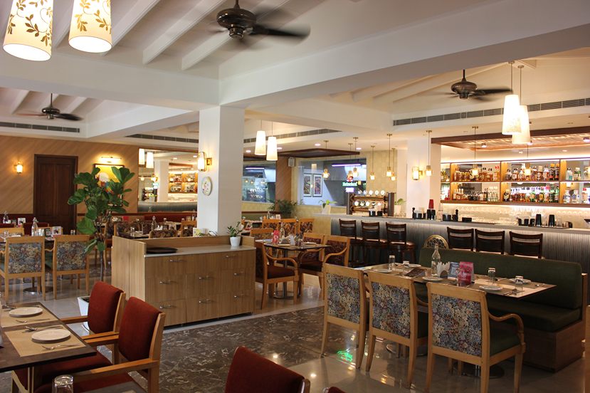 Elegant dining space inside Marigold restaurant Whitefield.