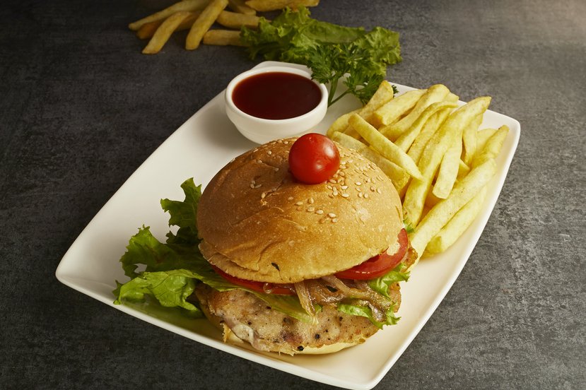 Chicken burger at Marigold restaurant Whitefield